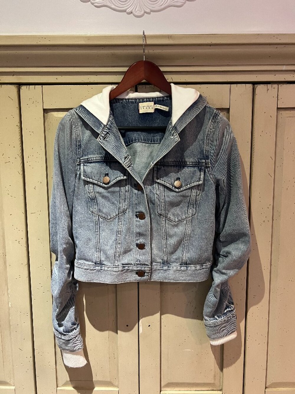 Alice + Olivia Emma Scrunched Sleeve Hoodie Denim Jacket Rockstar Blue Y2K XS